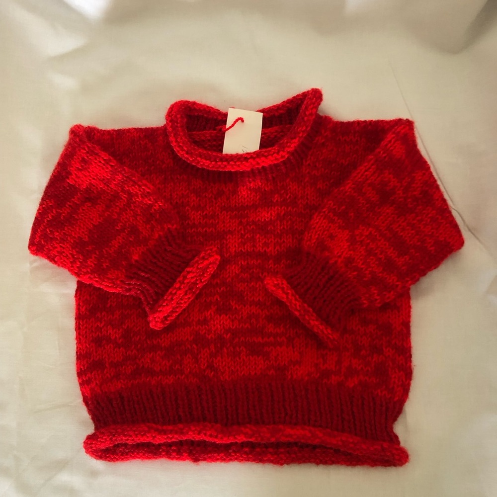Hand Knitted Baby Sweater Pullover, Red 6-18 months